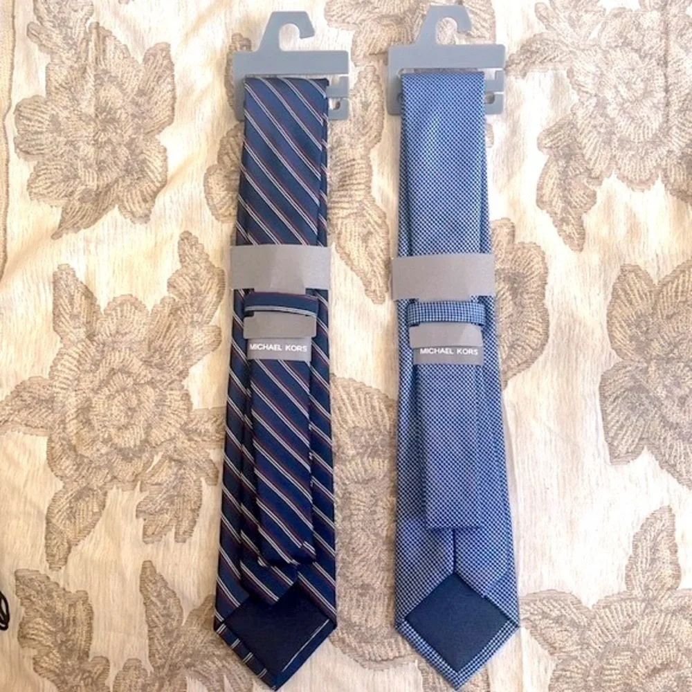 Brand New Michael Kors Set of 2 Ties Satin Sheen Stripes Blue Office Business